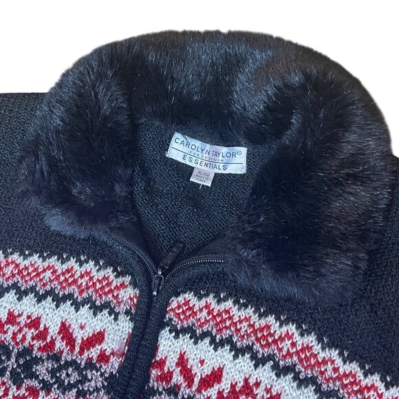 Carolyn Taylor Women's Nordic Winter Sweater Winter Holiday Zip Faux Fur Size XL - Picture 3 of 16